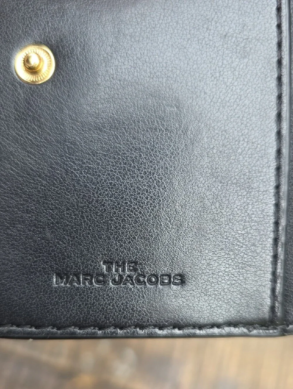 Marc Jacobs Black Pebbled Leather Zip Wallet with Gold Hardware